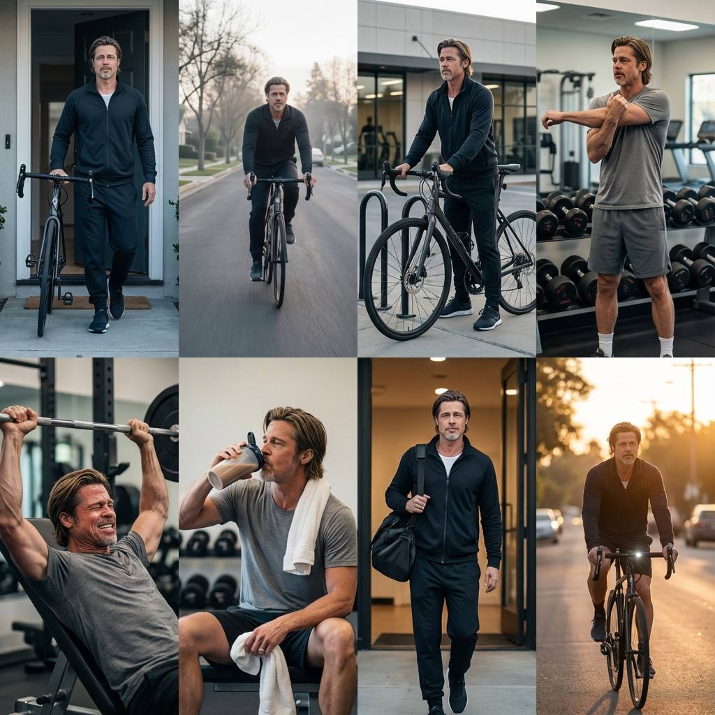 AI Prompt for Gym Journey 8-Photo Collage with Cinematic Lighting