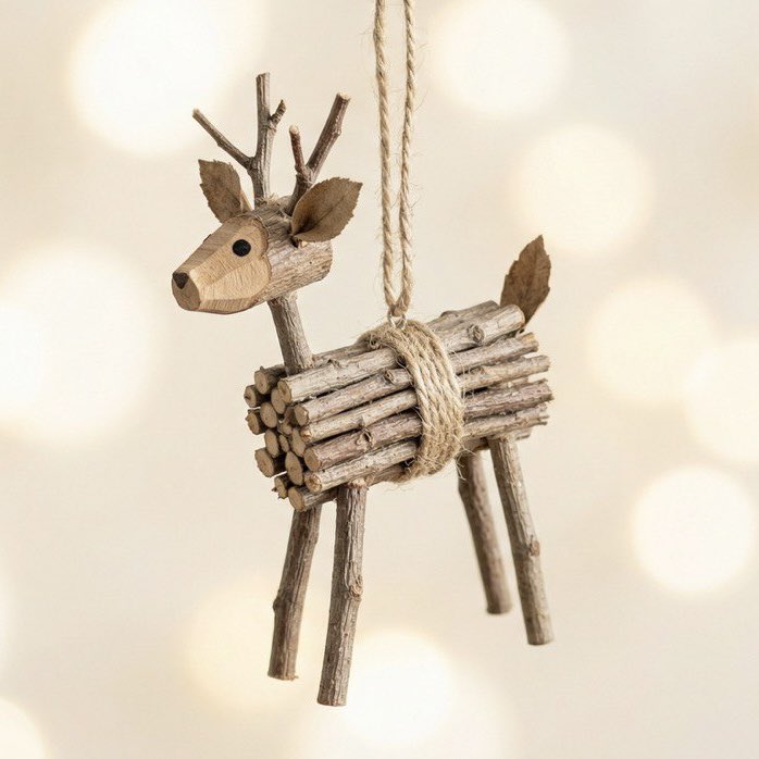 AI Prompt for Handmade Wooden Reindeer Ornament with Twig Design