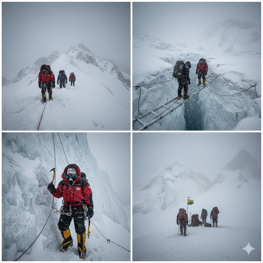 AI Prompt for High-Altitude Mountaineering Photo Collage