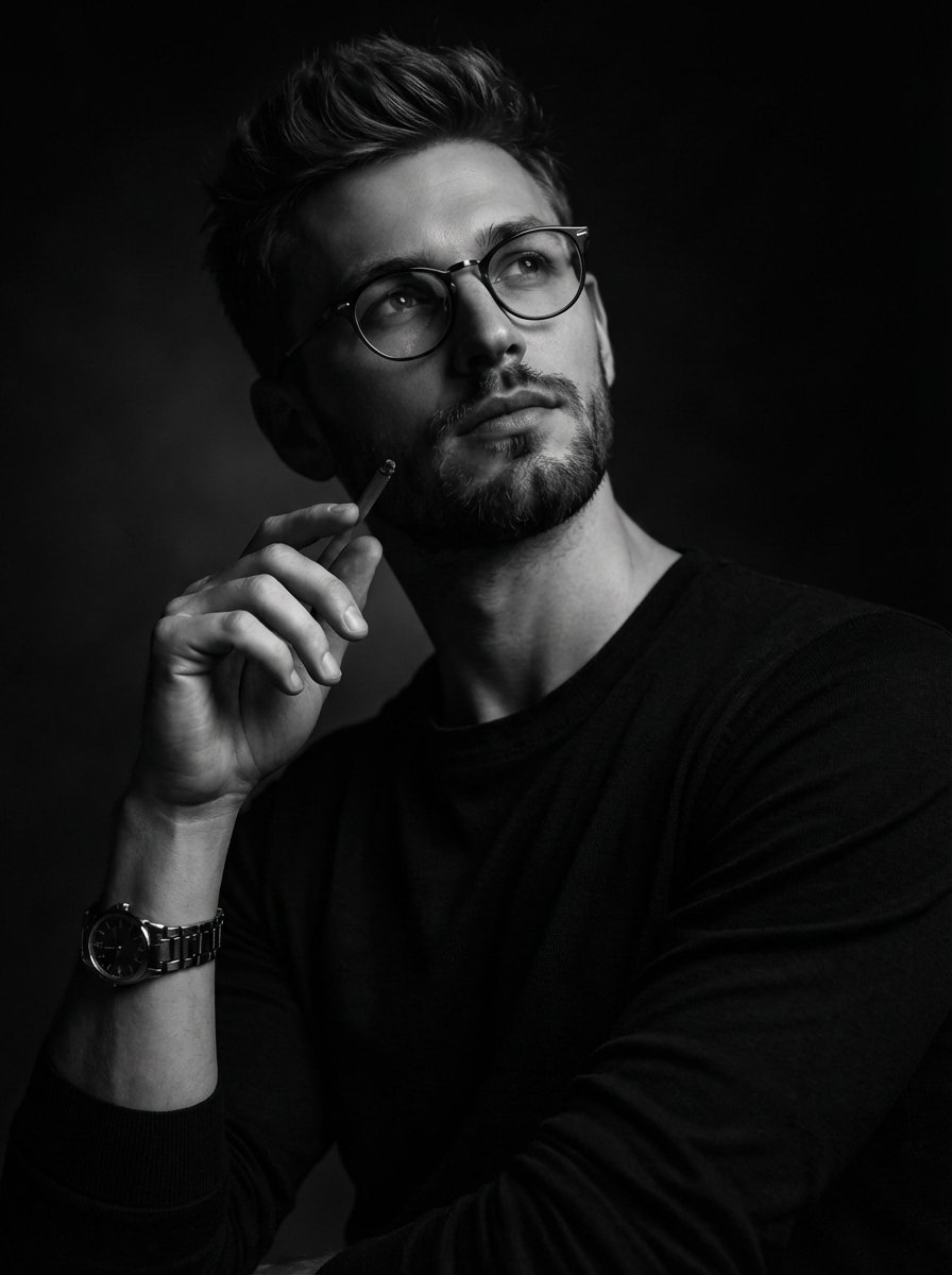 AI Prompt for High Contrast Black and White Fine Art Portraits with Moody Lighting