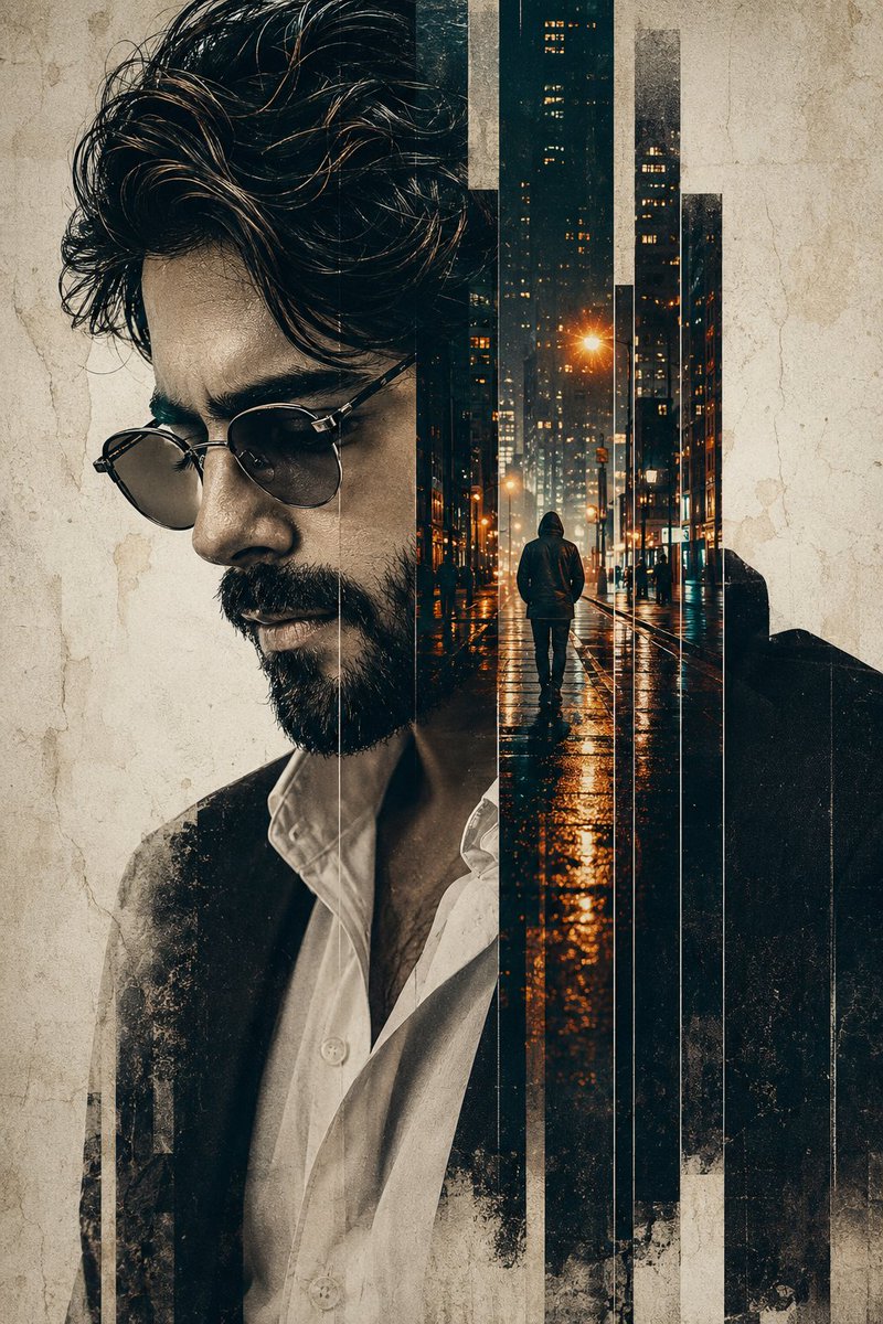 AI Prompt for High Contrast Double Exposure Portrait Photography