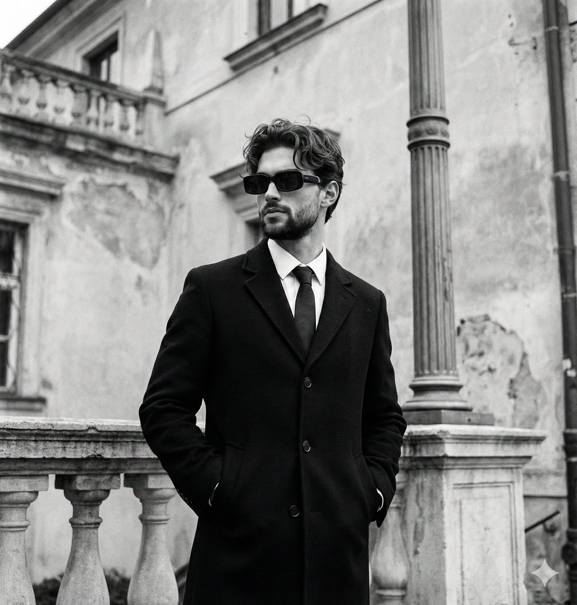 AI Prompt for High-Contrast Monochromatic Male Portrait Photography