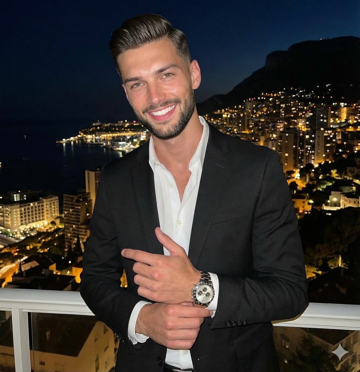 AI Prompt for High Contrast Night Portrait with Flash and City Lights