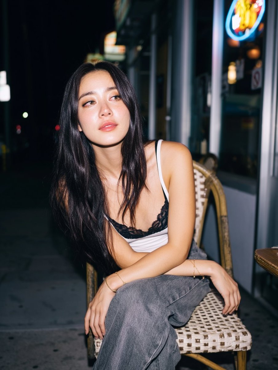 AI Prompt for High-Contrast Nighttime Street Portraits with Flash Effect