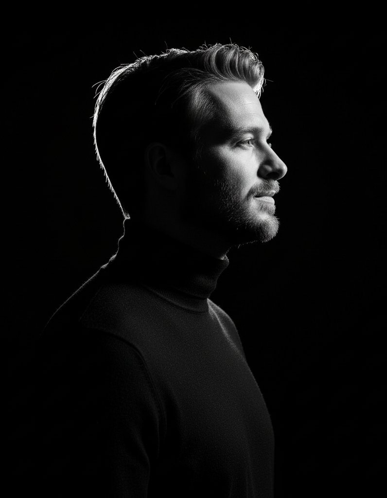 AI Prompt for High-Contrast Profile Portraits with Rim Lighting