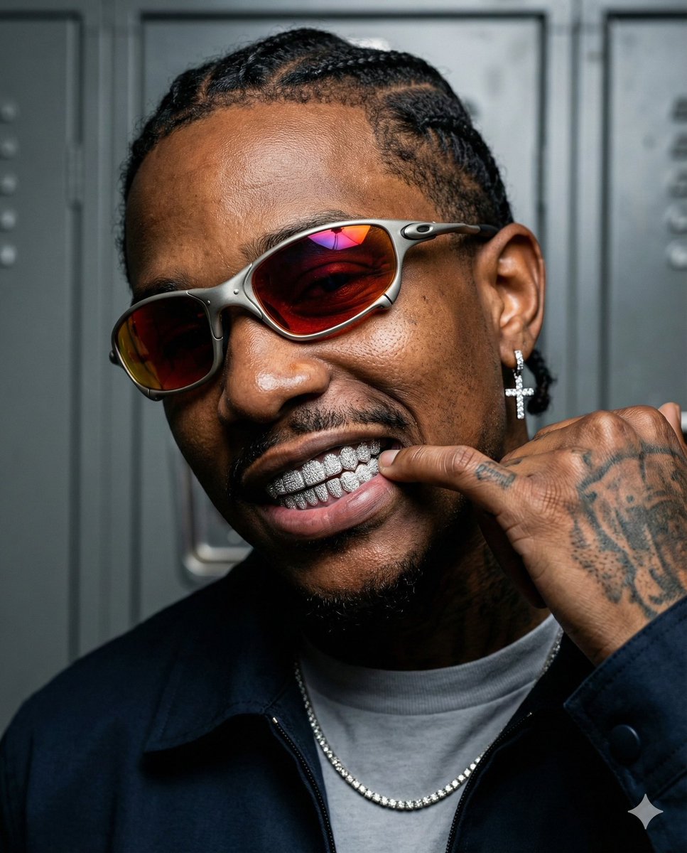 AI Prompt for High-Contrast Sports Editorial Portrait with Grillz and Oakley