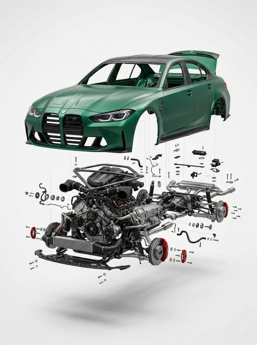 AI Prompt for High-End Car Advertisement in Exploded View