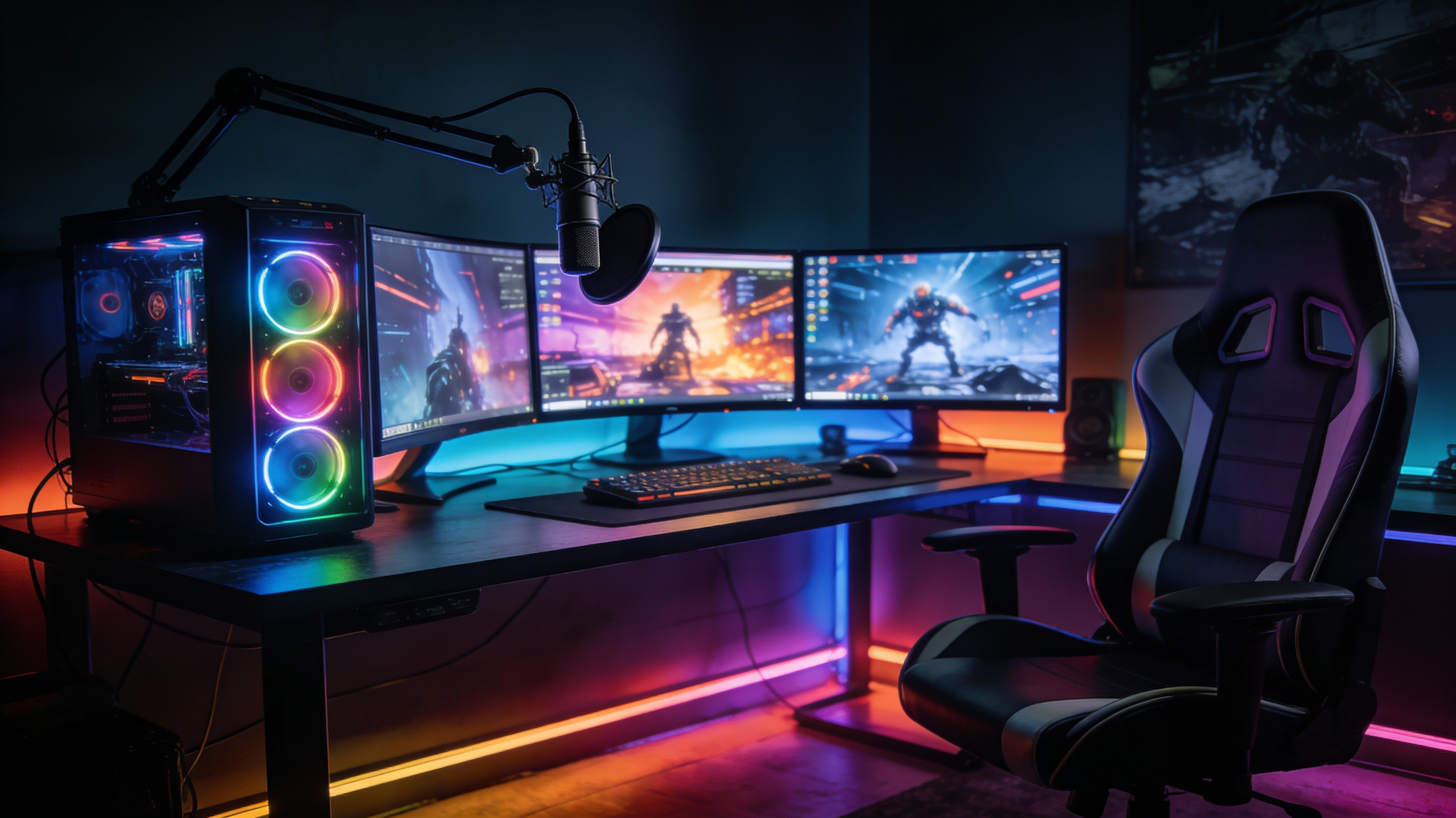 AI Prompt for High-End Gaming Setup with RGB Lighting and Futuristic Atmosphere