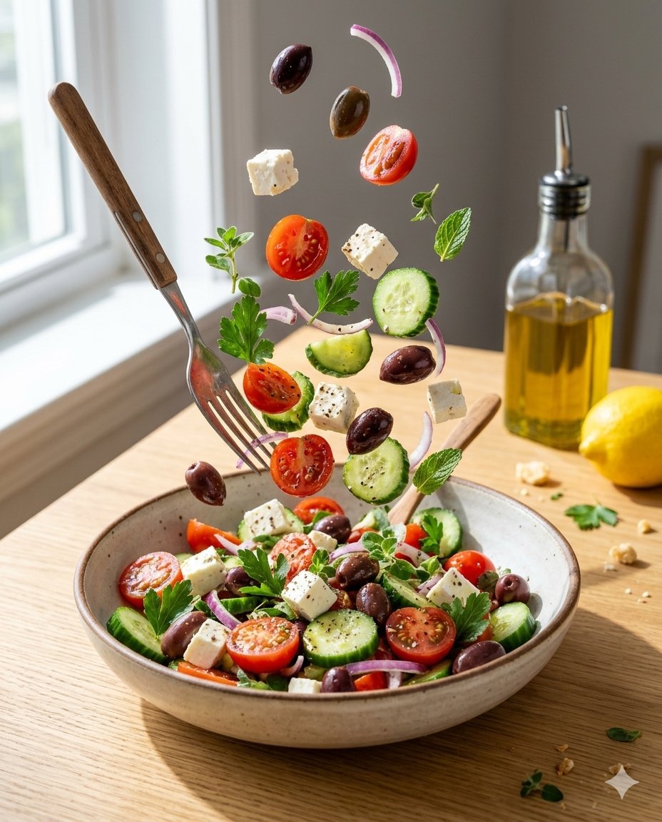 AI Prompt for High-End Mediterranean Salad Photography