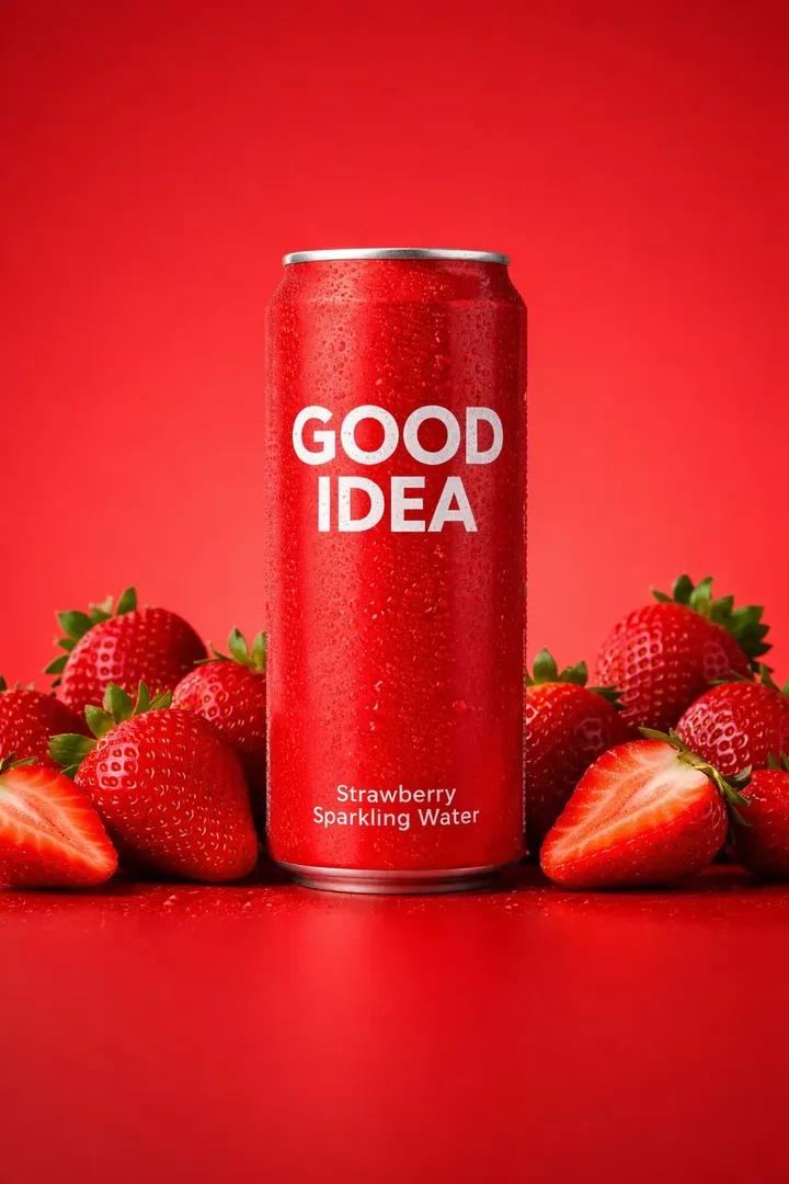 AI Prompt for High-End Product Photography: Sparkling Water Can on Red Background