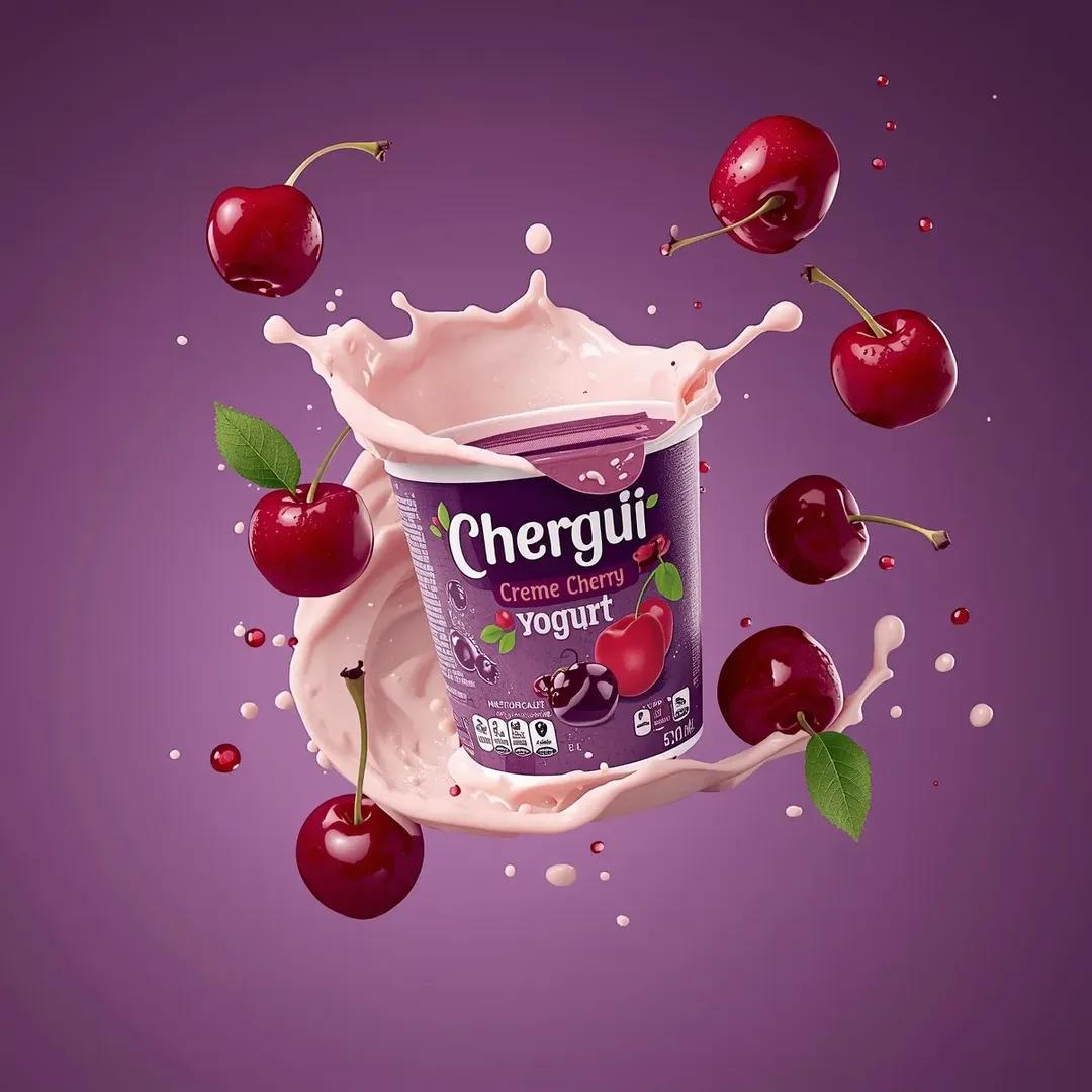 AI Prompt for High-End Yogurt Product Photography with Realistic Milk Splash and Cherries