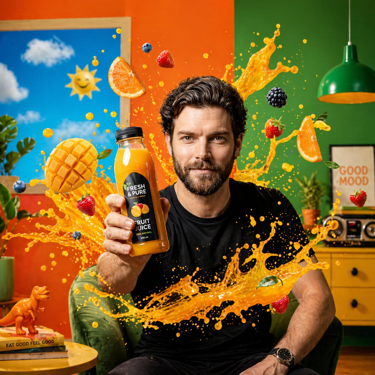 AI Prompt for High-Energy Product Commercial Photography with Liquid Splash Effecs