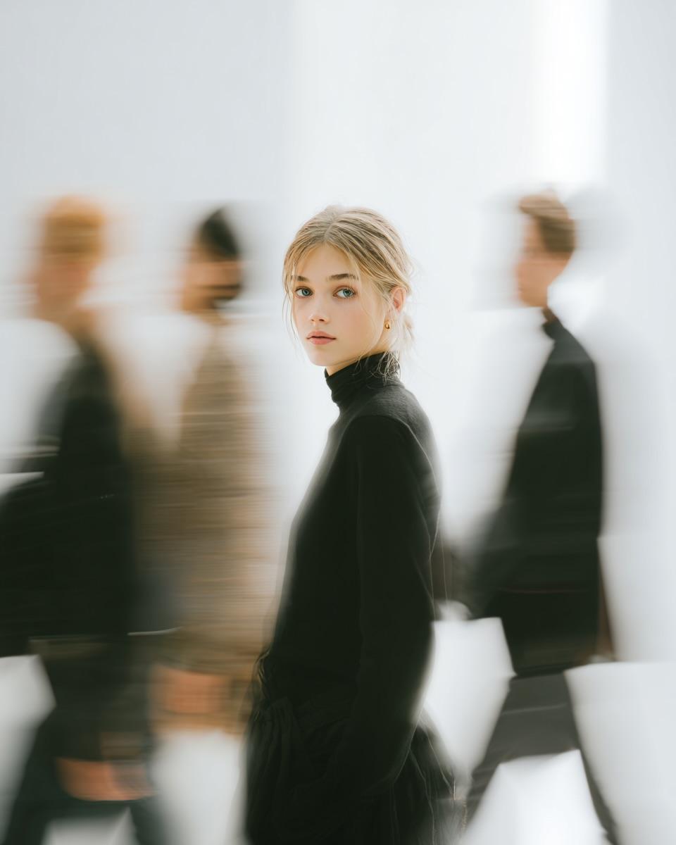 AI Prompt for High Fashion Photography with Motion Blur Effect
