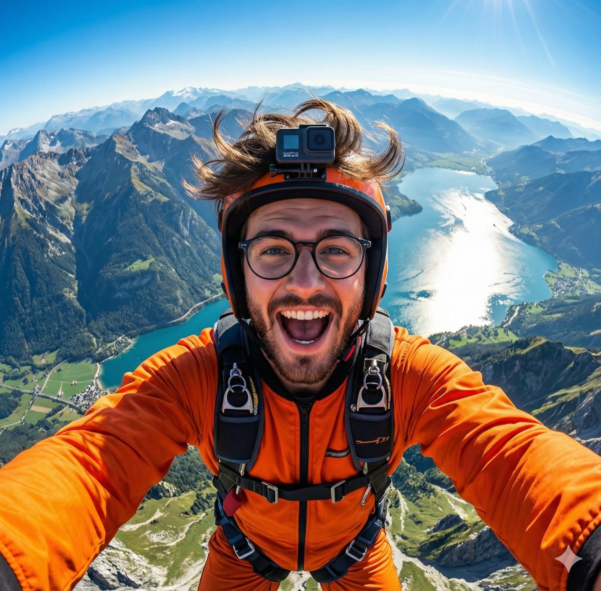 AI Prompt for High-Quality Extreme Sports Selfie in 8K Resolution