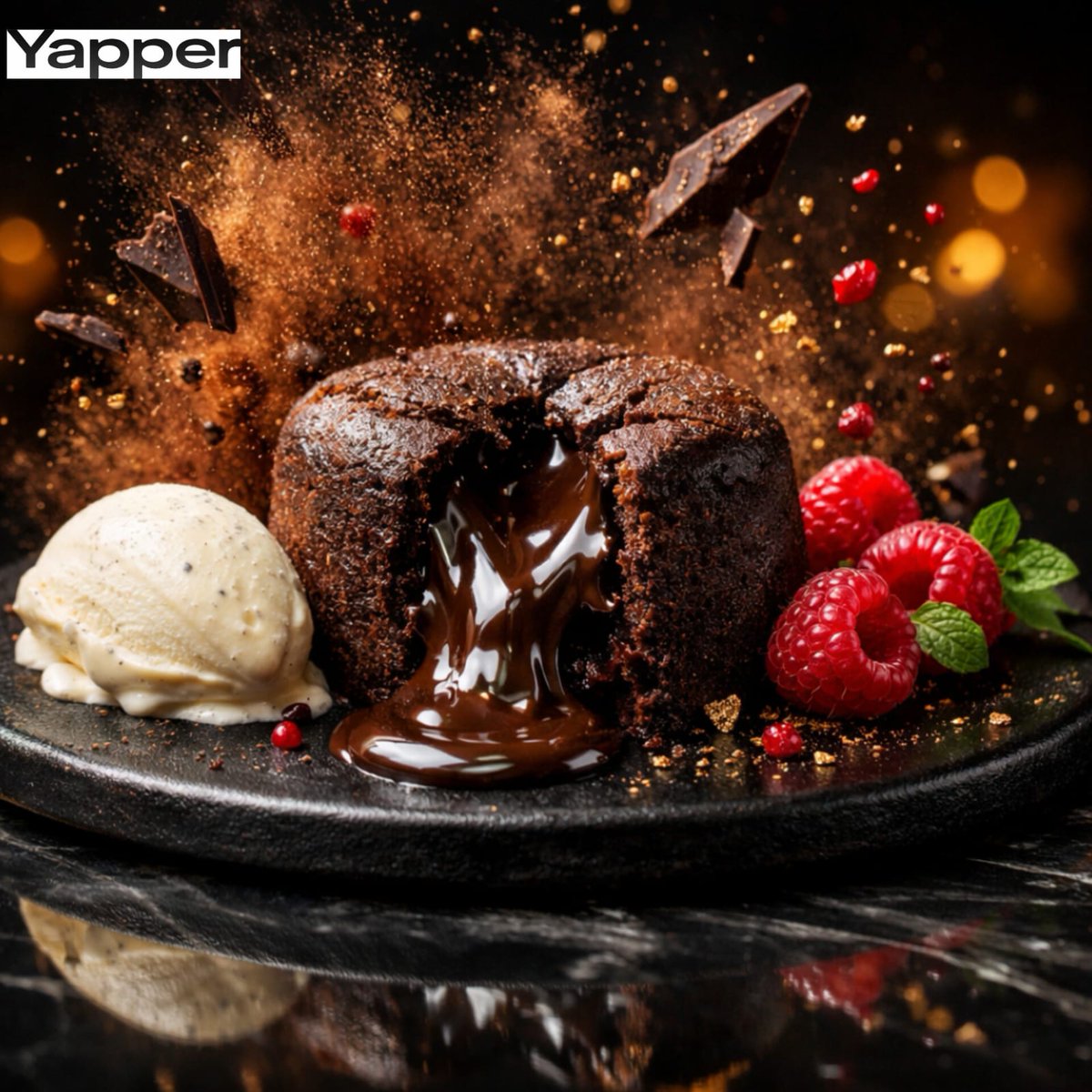 AI Prompt for High-Speed Cinematic Food Photography with Molten Chocolate Lava Cake