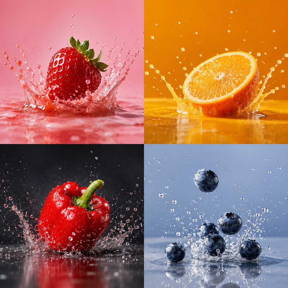 AI Prompt for High-Speed Splash Photography with Vibrant Food Images