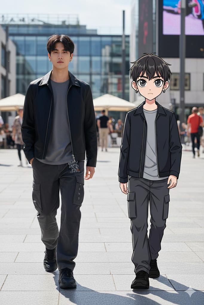 AI Prompt for Highly Detailed Street Photography with Cartoon Twist and Custom Branding
