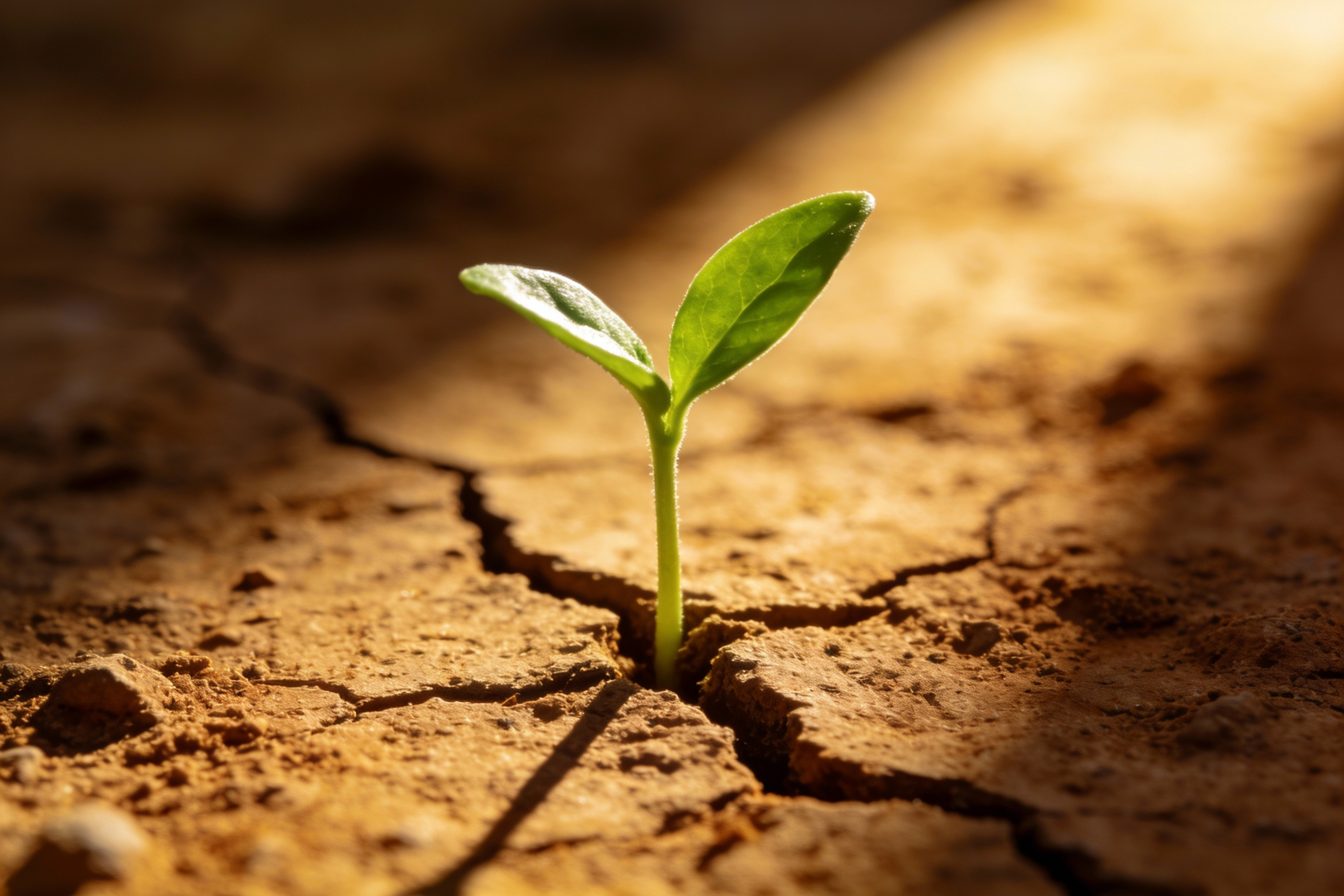 AI Prompt for Hopeful Environmental Imagery: Green Sprout Emerging through Dry Earth