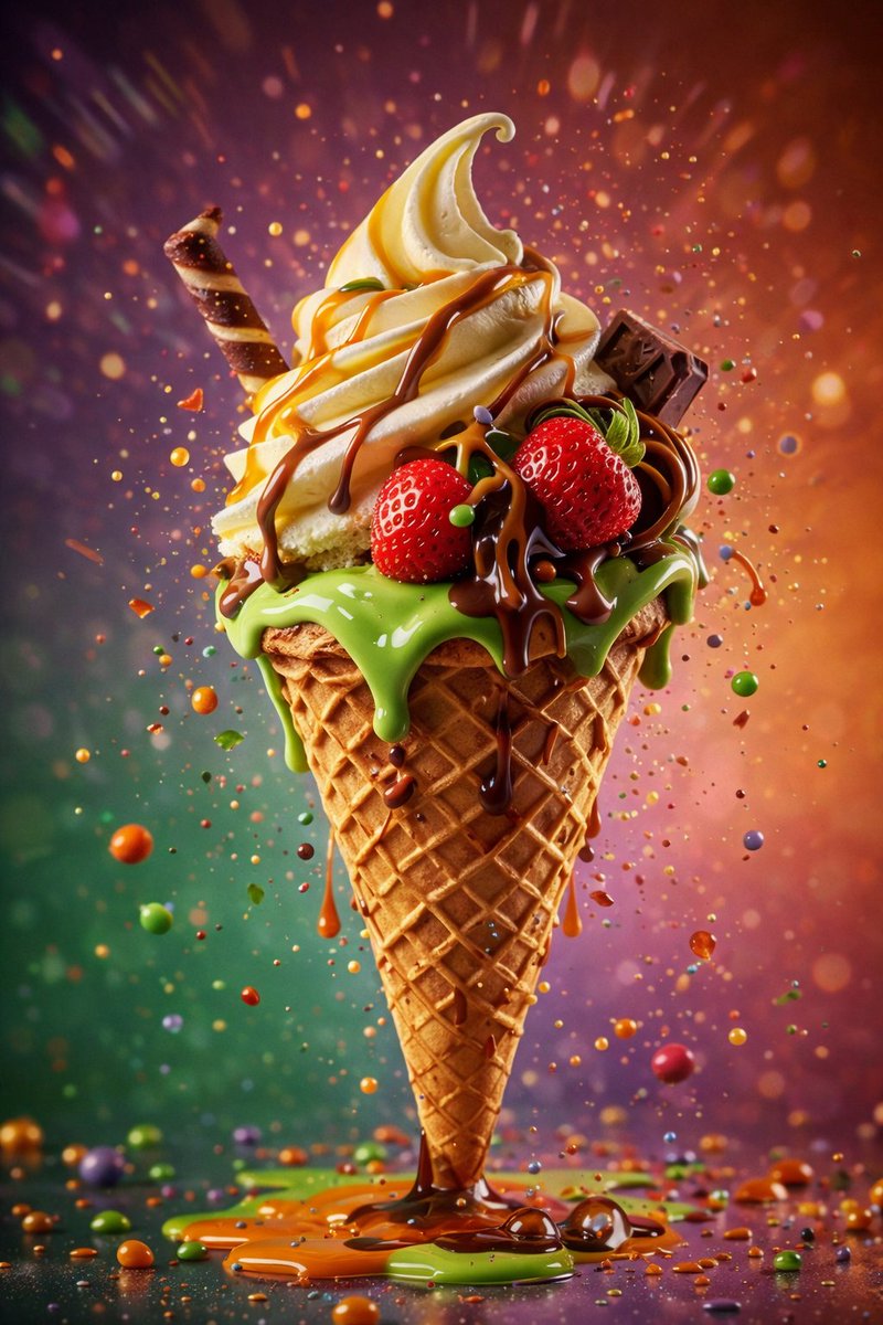 AI Prompt for Hyper-Realistic 3D Food Photography: Ice Cream Dessertιστή_opts with Dynamic Lighting & Toppings
