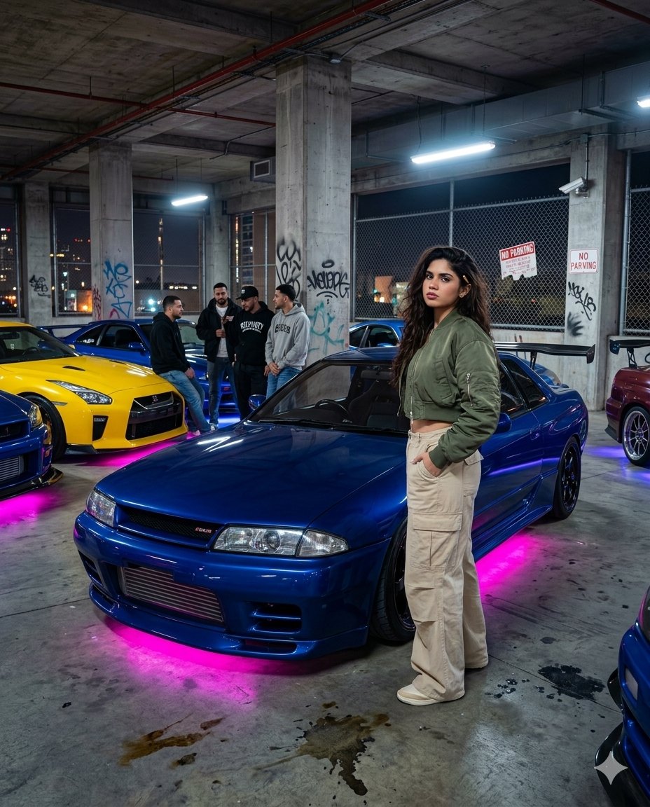AI Prompt for Hyper-Realistic Car Meet Scene with Neon Lighting