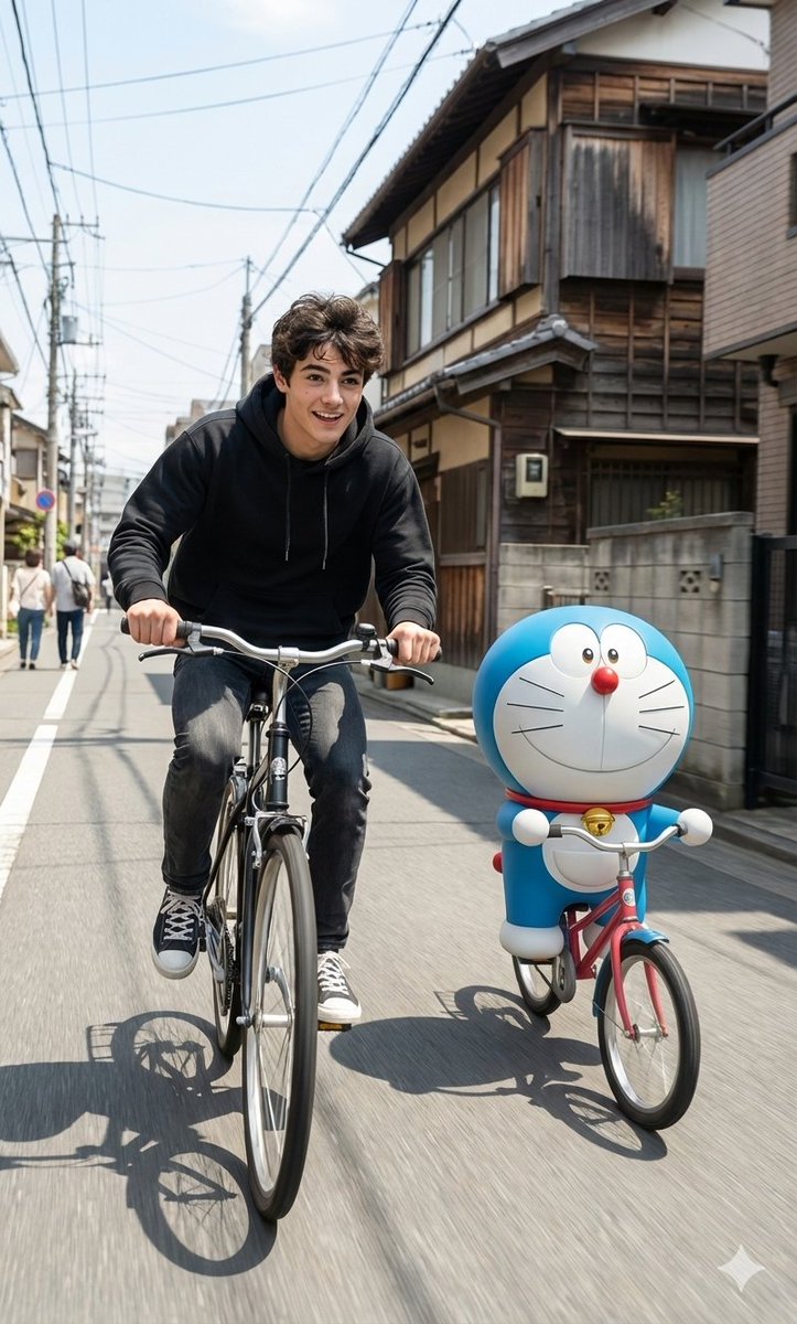 AI Prompt for Hyper-Realistic Cartoon Illustrations with 3D Character on Bicycle in Cityscape