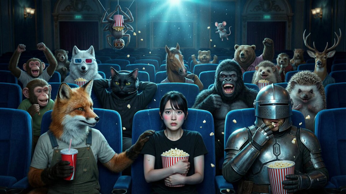 AI Prompt for Hyper-Realistic Cinematic Movie Theater Scene with Anthropomorphic Animals