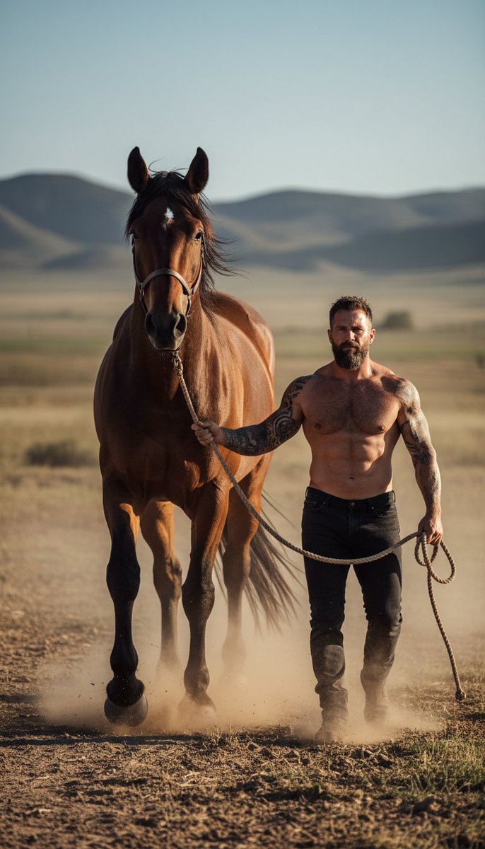 AI Prompt for Hyper-Realistic Cinematic Photo of Man and Horse in Rugged Landscape