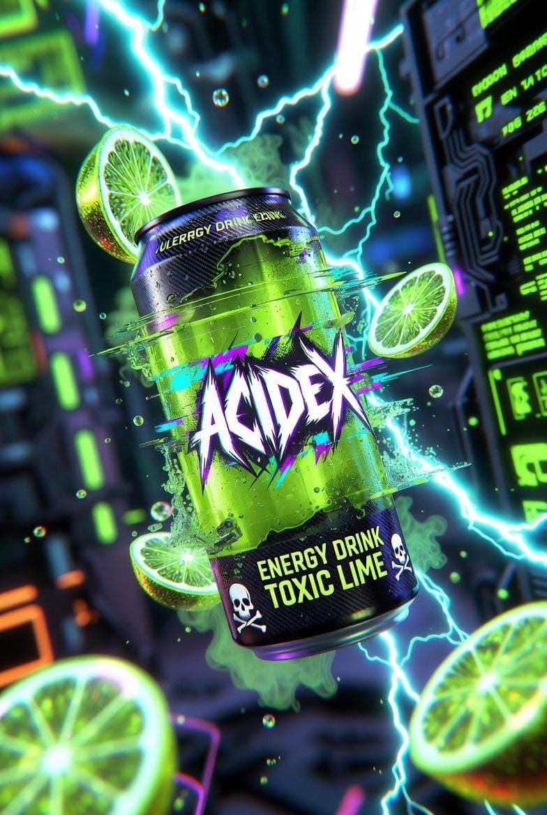 AI Prompt for Hyper-Realistic Cyberpunk Energy Drink Product Photography