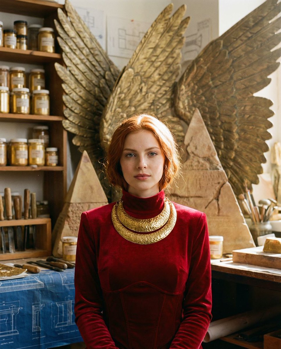 AI Prompt for Hyper-Realistic Editorial Portrait of a Subject in a Chaotic Gold Leaf Restoration Atelier