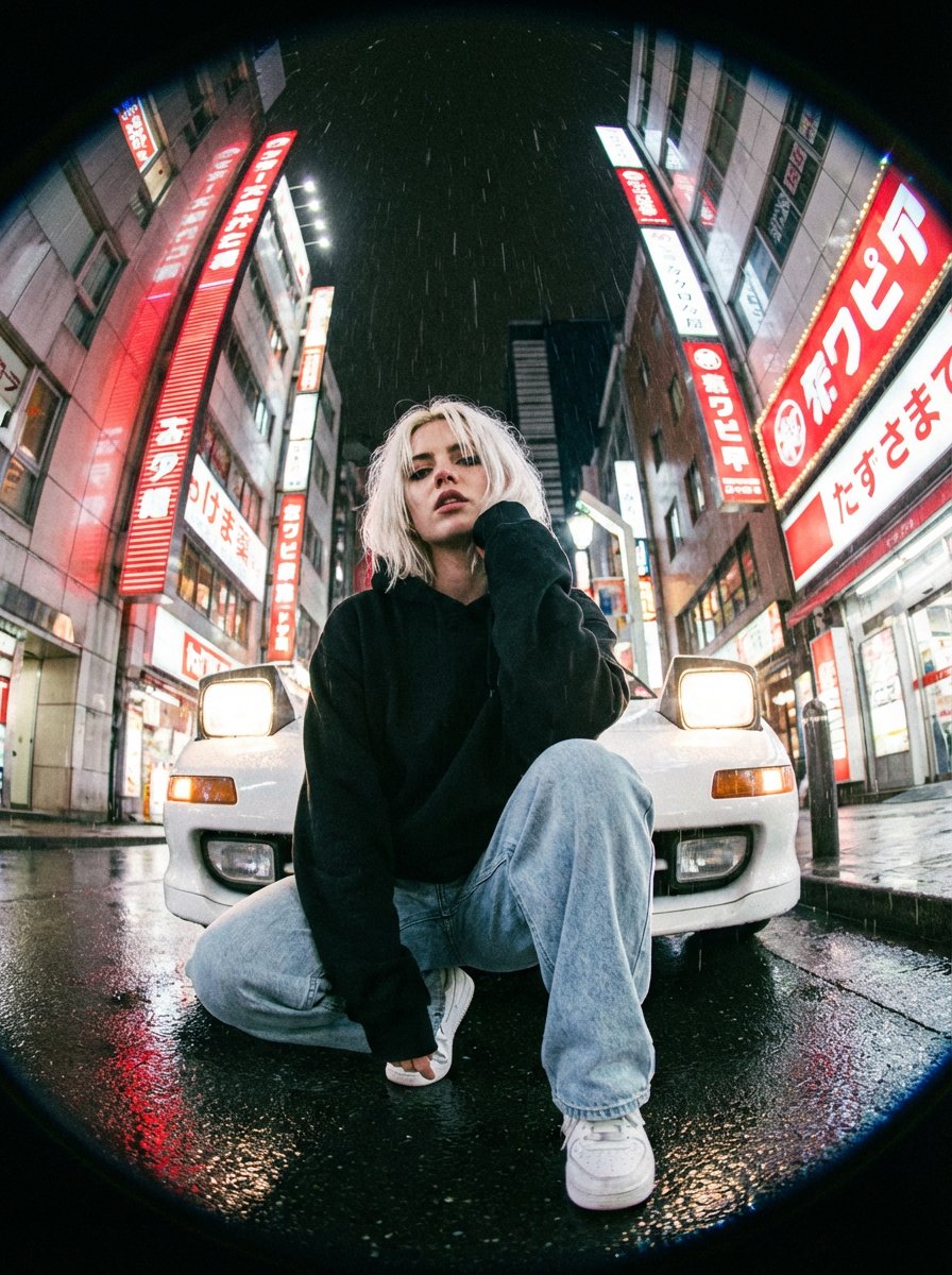 AI Prompt for Hyper-Realistic Fisheye Portraits, Tokyo Street Style