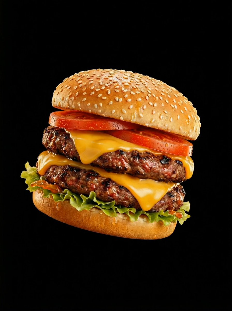 AI Prompt for Hyper-Realistic Food Photography: Double Beef Cheeseburger Ad