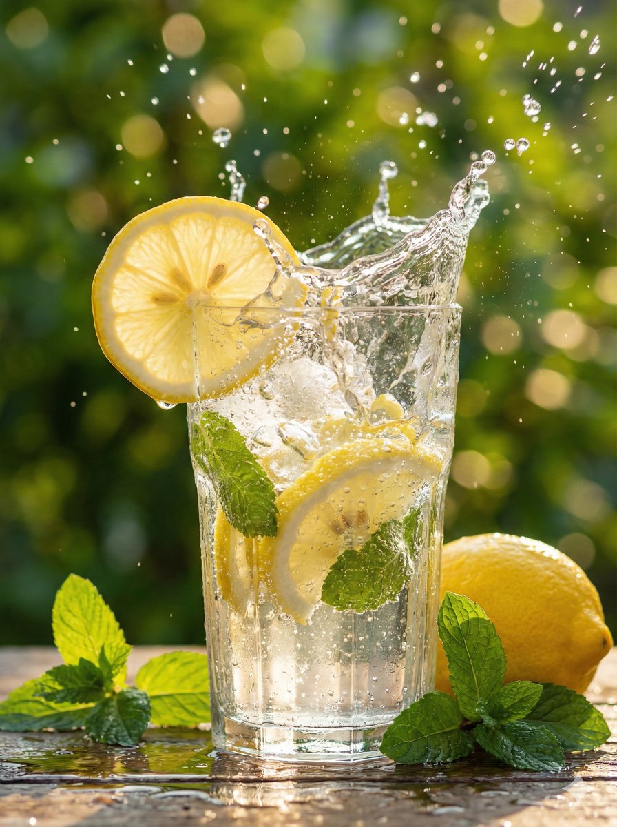 AI Prompt for Hyper-Realistic Food Photography: Iced Lemon Mint Drink Macro Shot