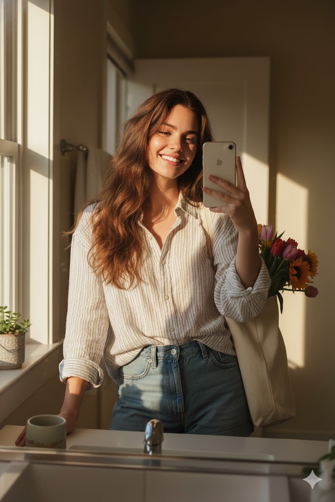 AI Prompt for Hyper-Realistic Mirror Selfie with Reference Image