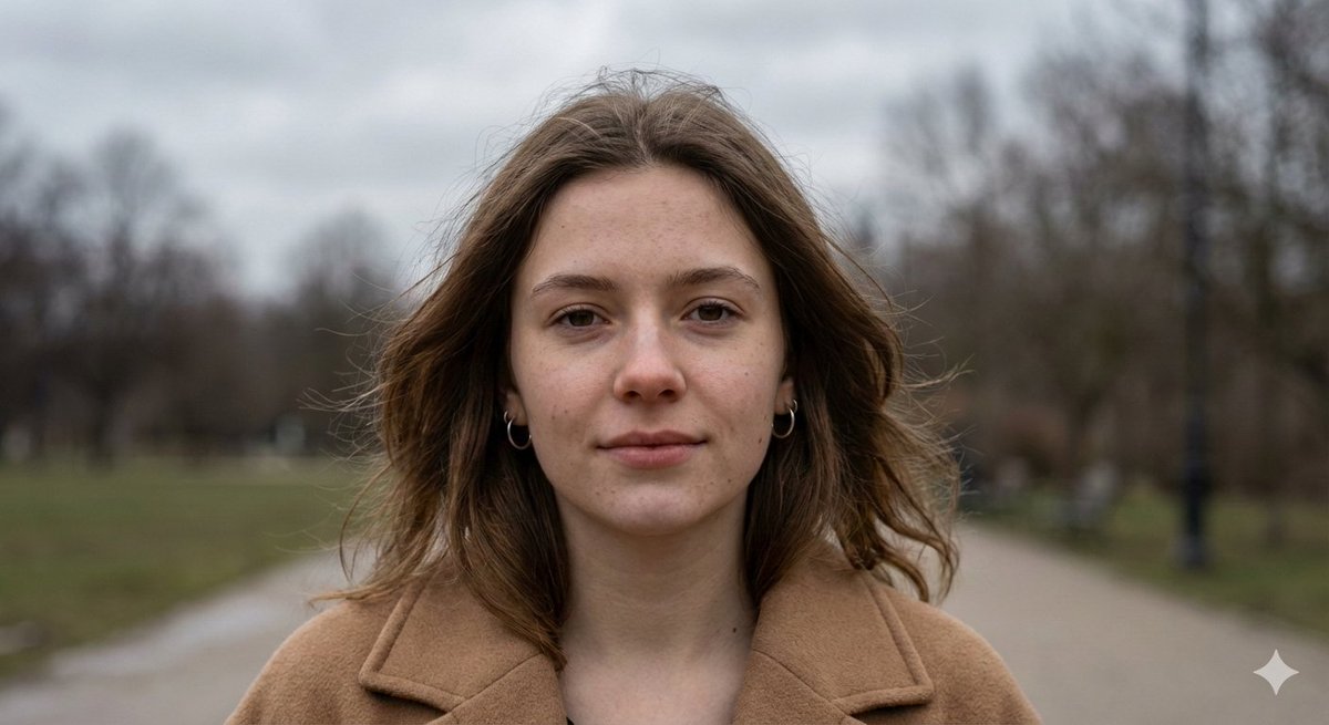AI Prompt for Hyper-Realistic Overcast Morning Portrait with Wind-Blown Hair
