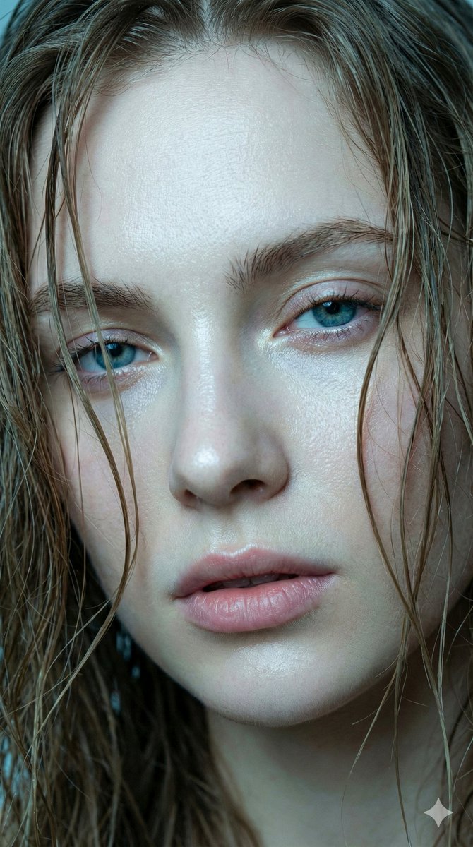 AI Prompt for Hyper-realistic Portrait of Young Woman with Wet Hair