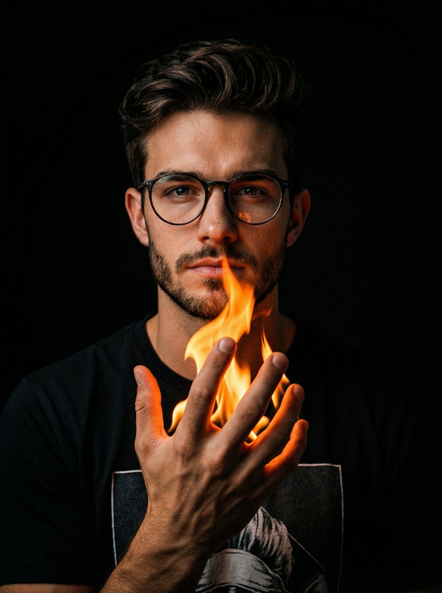 AI Prompt for Hyper-Realistic Portrait with Burning Hand in Dark Void