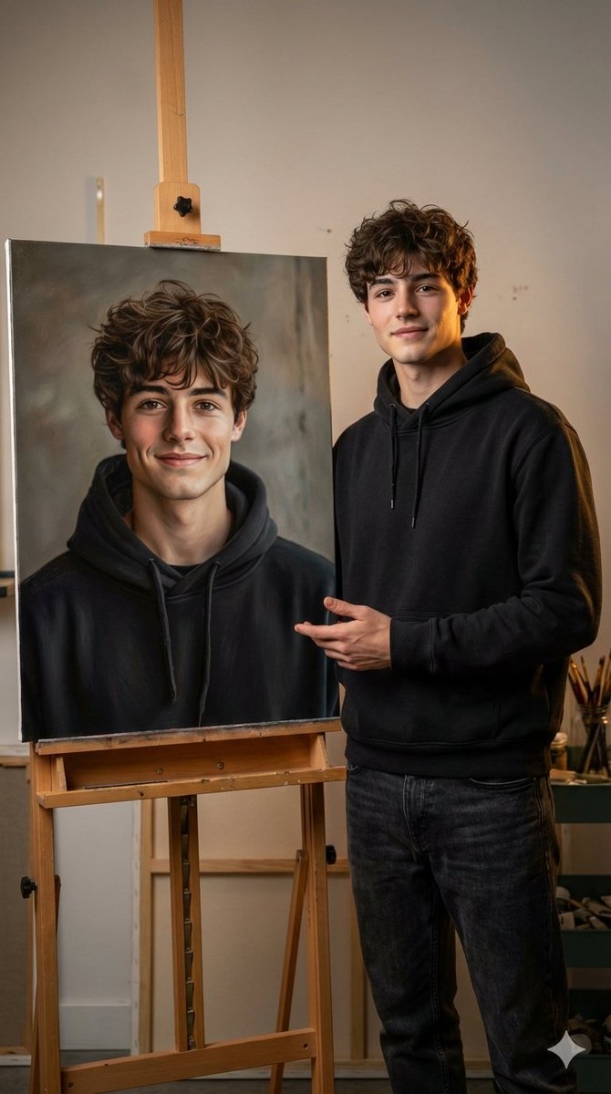 AI Prompt for Hyper-Realistic Portrait with Easel and Meta-Artistic Painting