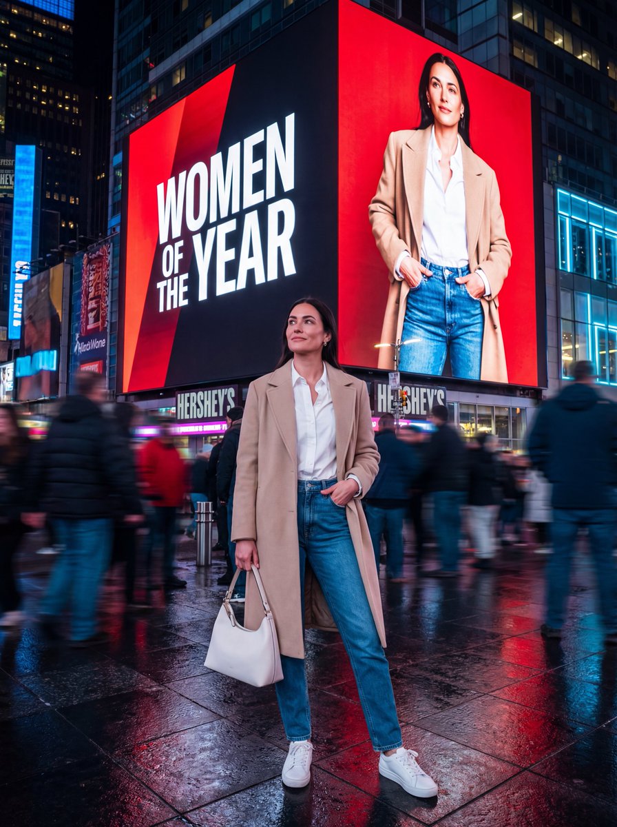 AI Prompt for Hyper-Realistic Times Square Portrait: Ecommerce Product Marketing & Social Media Visuals