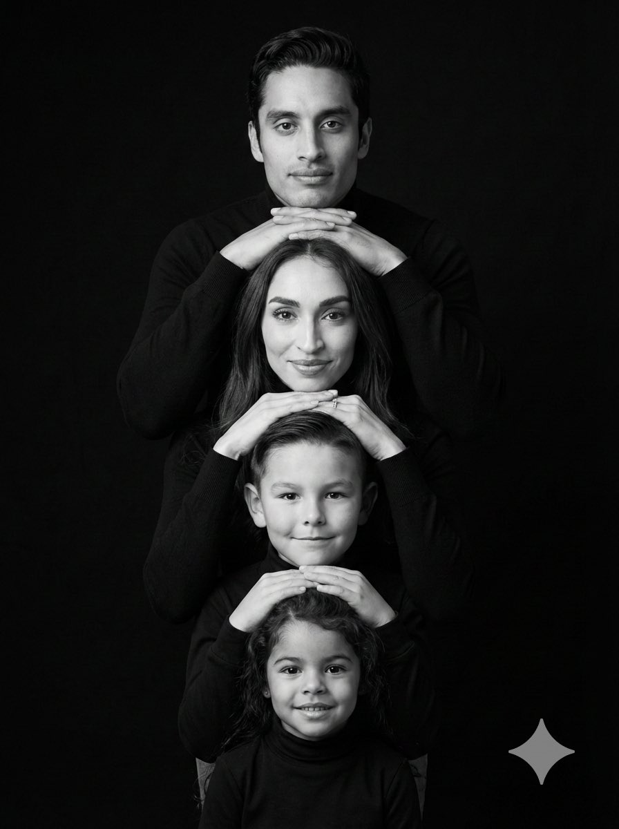 AI Prompt for Hyperrealistic 4-Person Family Portrait with Studio Lighting