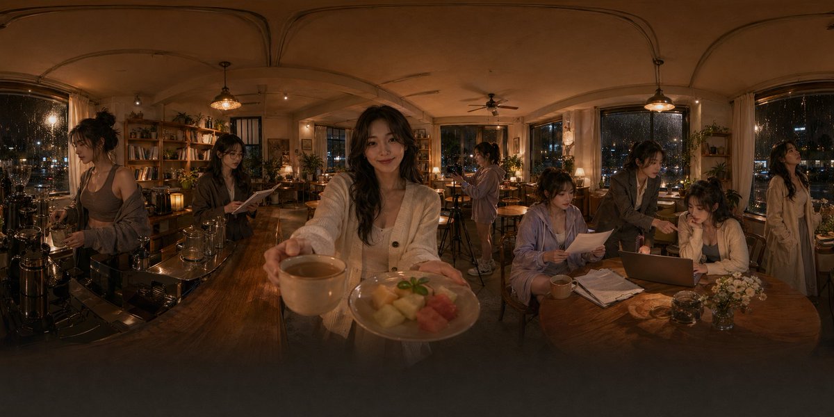 AI Prompt for Immersive Café Scene: 8 Actions in 360 Panorama