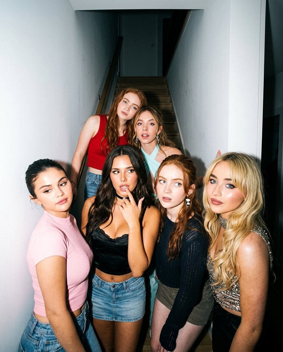 AI Prompt for Indoor Group Photography with Celebrity Subjects
