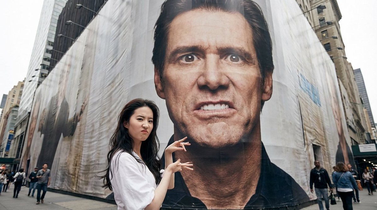 AI Prompt for Interactive Billboard Selfie with Celebrity - Jim Carrey Style