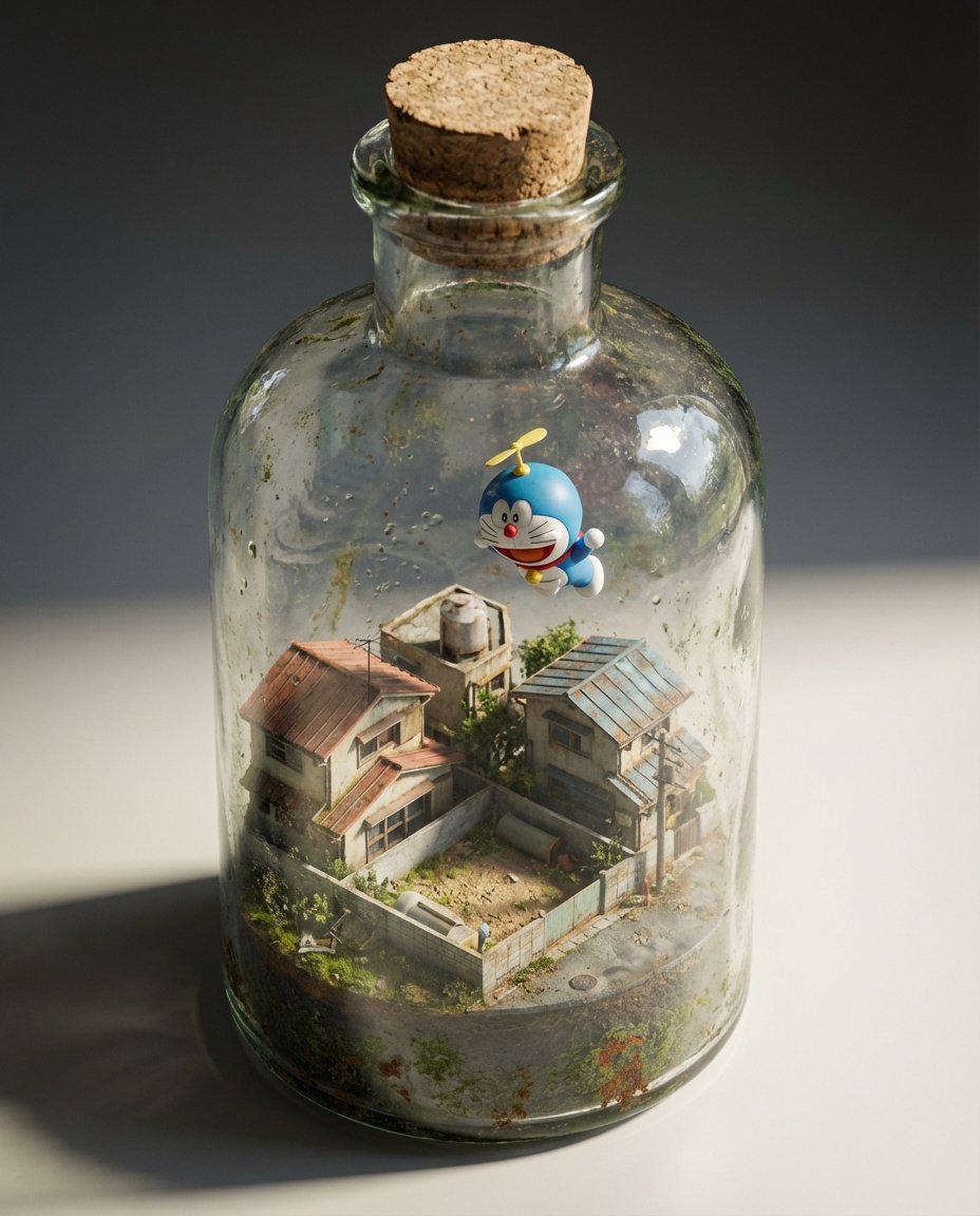 AI Prompt for Isometric Miniature Diorama Photography - Create Unique Macros Inside Glass Bottles