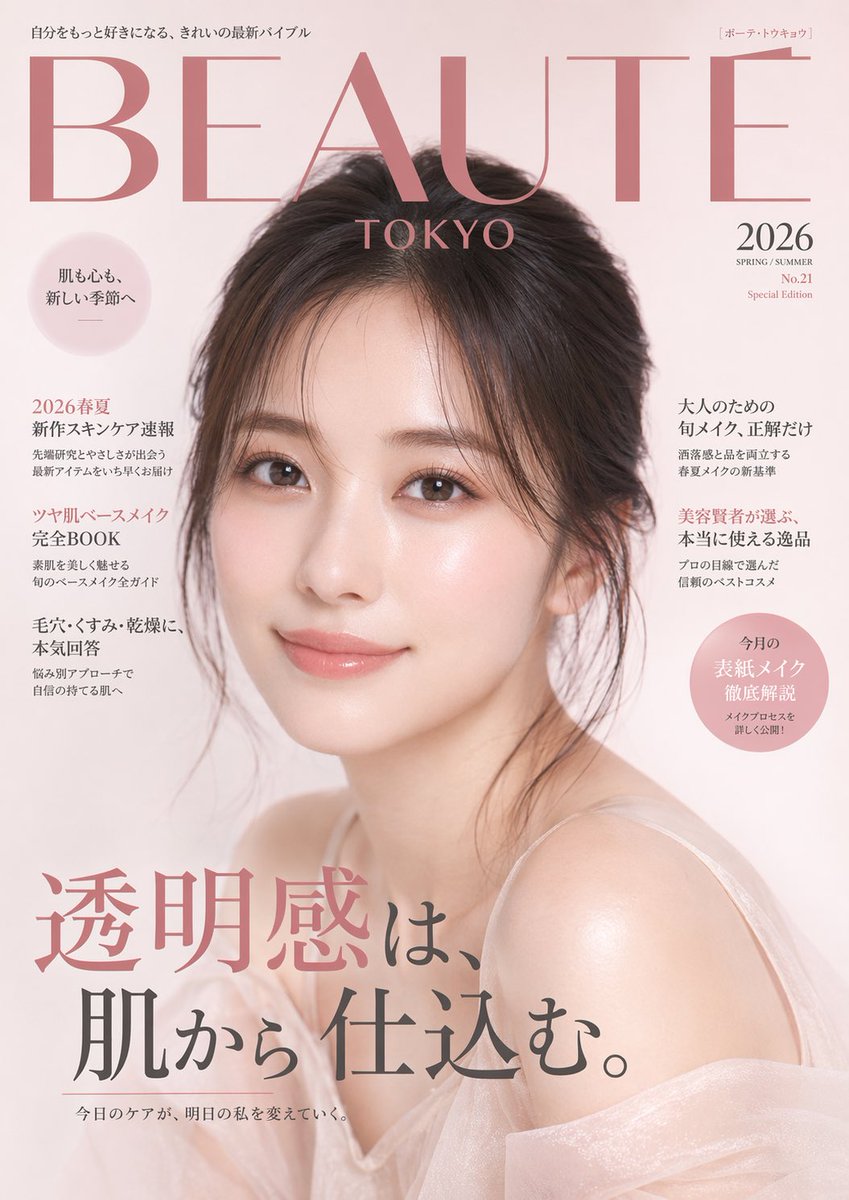 AI Prompt for Japanese Beauty Magazine Cover Design with Influencer Model