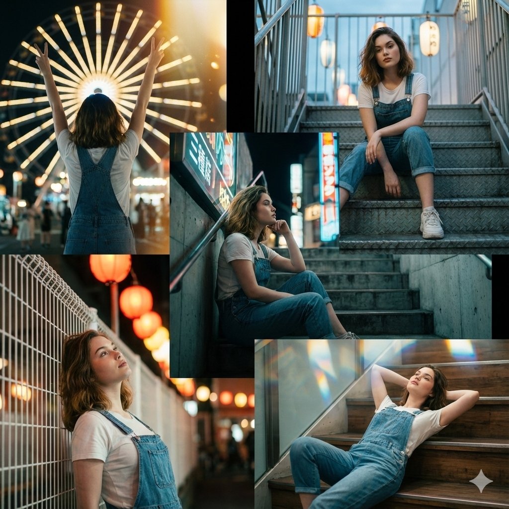 AI Prompt for Japanese Night Festival Photography with Multi-Frame Collage and Cinematic Effects