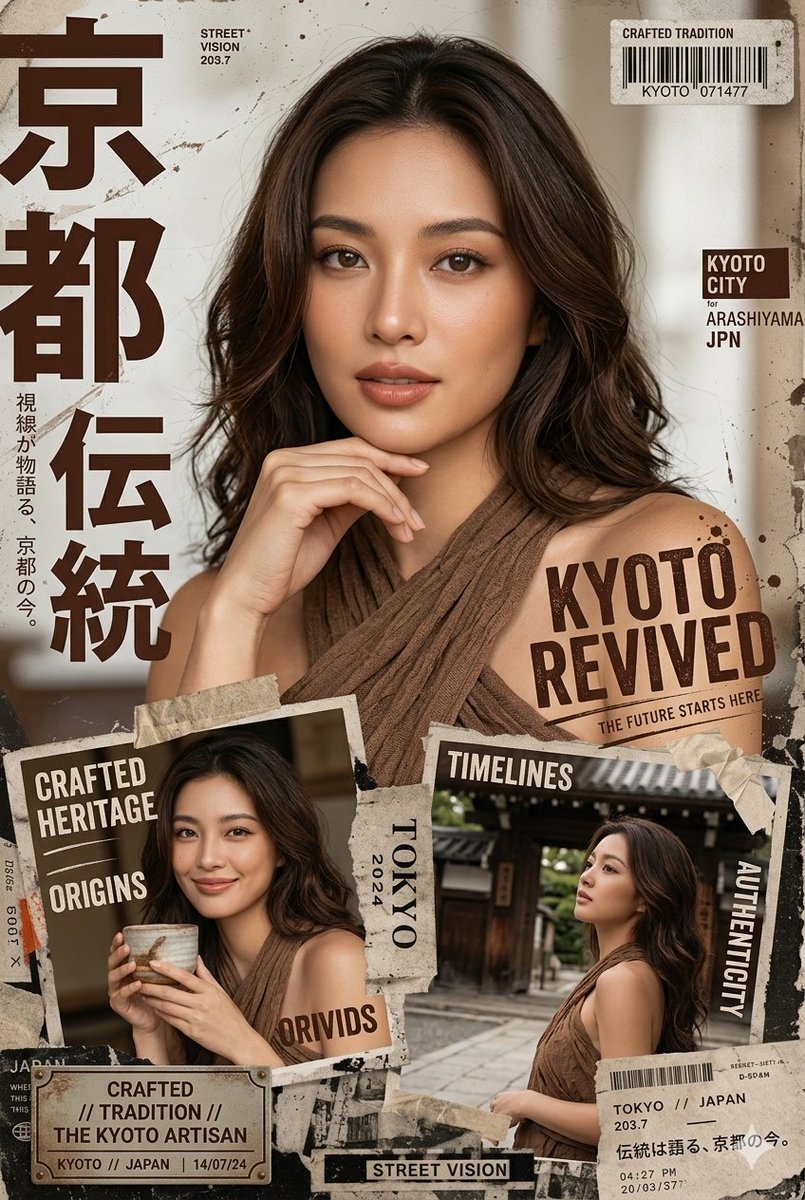 AI Prompt for Japanese Street Culture Magazine Cover - Chocolate-Brown Poster with Distressed Textures and Typographic Elements