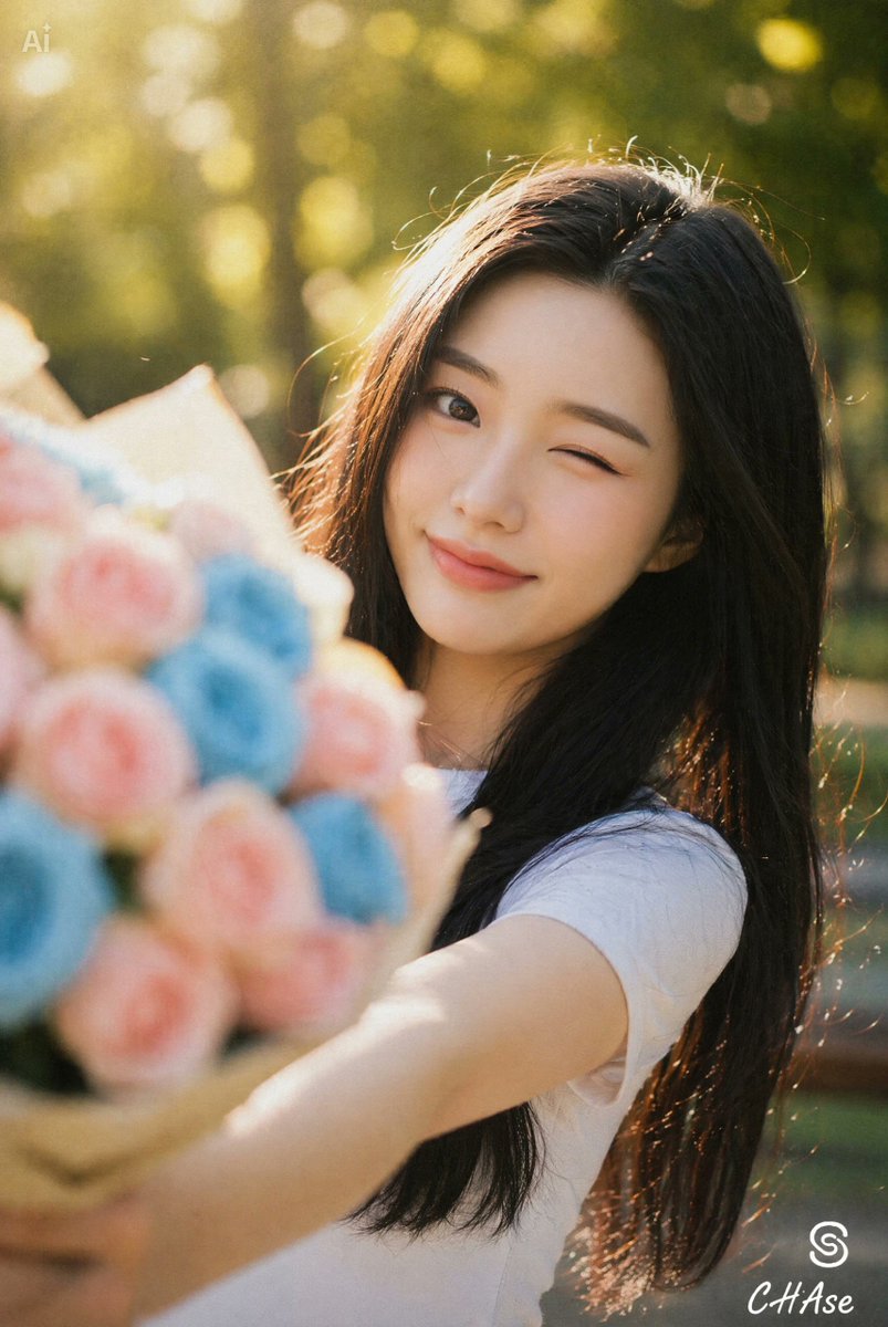 AI Prompt for Joyful Female Portrait with Pastel Roses