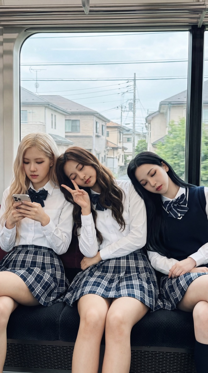 AI Prompt for K-pop Group Sleeping on a Train in a Cinematic Scene
