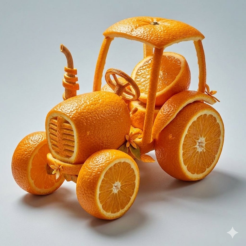 AI Prompt for Kawaii Food Sculptures with Ultra-Cute Carrots, Oranges, and Cucumbers