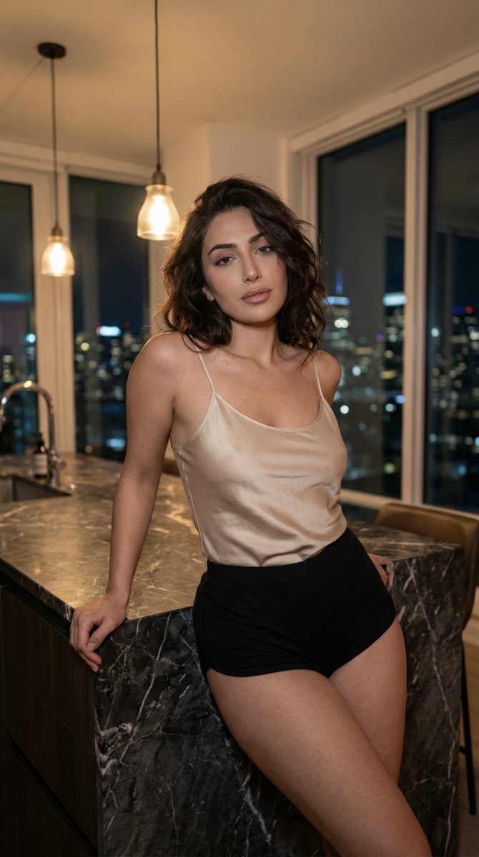 AI Prompt for Low-Light Kitchen Portrait with Warm Lighting and Shallow Depth of Field